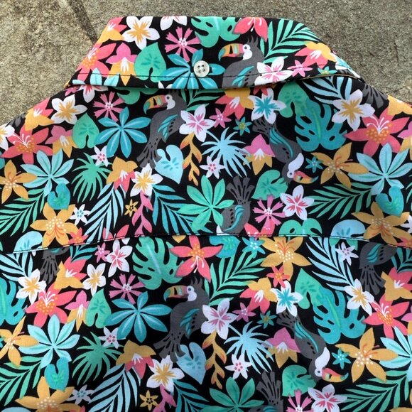 Chubbies Mens Medium Button Down Polo Tropical Toucan Colorful Bloomerang - Picture 6 of 11